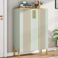 Tribesigns Meuble à Chaussures avec 2 Portes à 6 Niveaux avec étagères réglables Vert Clair