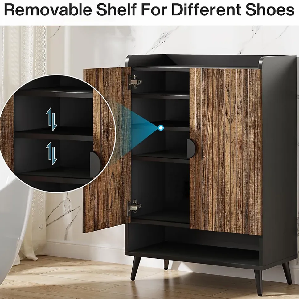 Tribesigns Meuble à chaussures à 7 niveaux avec portes et étagères réglables marron rustique