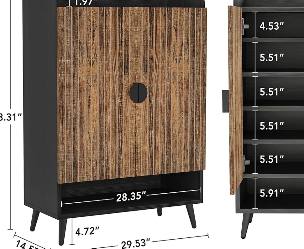 Tribesigns Meuble à chaussures à 7 niveaux avec portes et étagères réglables marron rustique