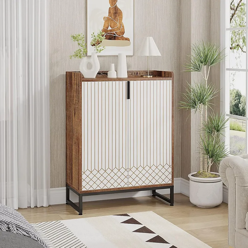 Tribesigns Meuble de Rangement à Chaussures Armoire avec Cadre Blanc et Marron