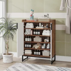 Tribesigns Meuble de Rangement à Chaussures Armoire avec Cadre Blanc et Marron