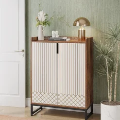 Tribesigns Meuble de Rangement à Chaussures Armoire avec Cadre Blanc et Marron