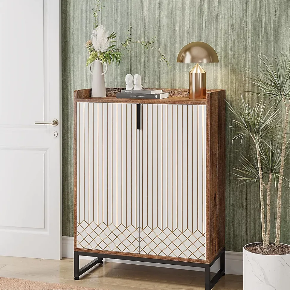Tribesigns Meuble de Rangement à Chaussures Armoire avec Cadre Blanc et Marron