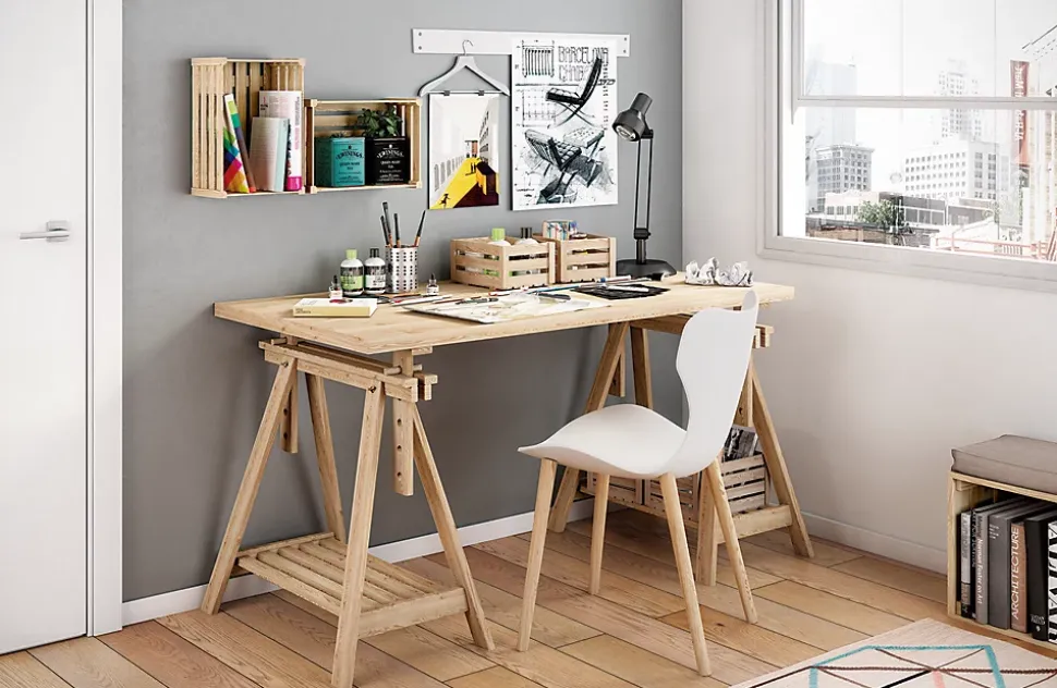 Tréteau Archi Tec réglable en hauteur en pin avec tablette (70/98,7x70x45cm)