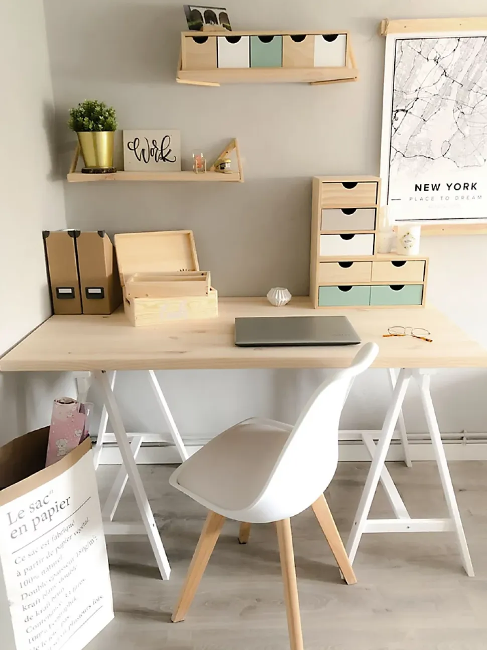 Tréteau Deco blanc en pin massif (72x70x41 cm)