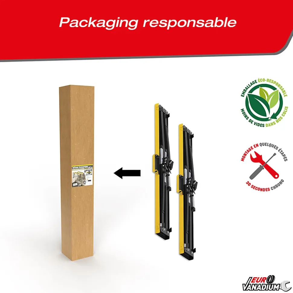 Tréteaux réglables télescopiques en métal - Hauteur ajustable de 64 à 91 cm Charge 150 kg - EURO VANADIUM