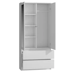 TURIN - Armoire 2 portes avec miroir style moderne chambre à coucher - 90x50x180 - 2 tiroirs