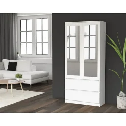 TURIN - Armoire 2 portes avec miroir style moderne chambre à coucher - 90x50x180 - 2 tiroirs