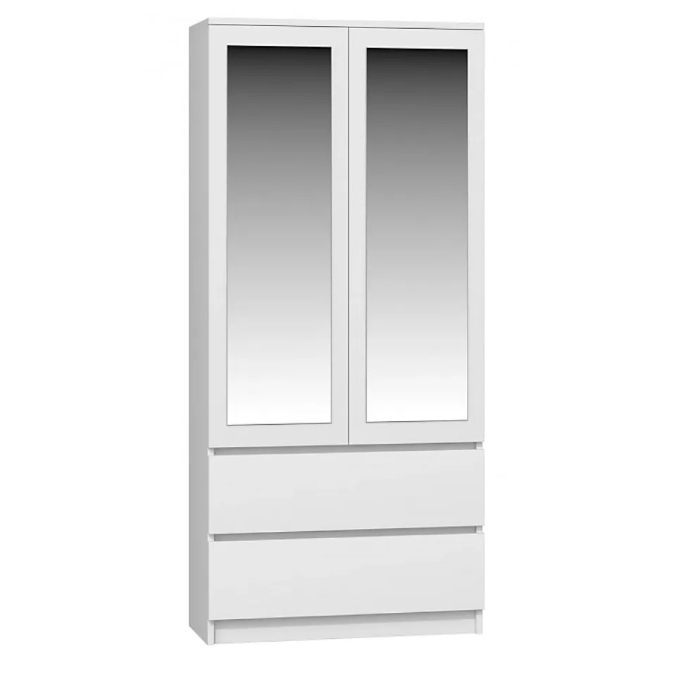 TURIN - Armoire 2 portes avec miroir style moderne chambre à coucher - 90x50x180 - 2 tiroirs