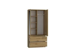 TURIN - Armoire 2 portes avec miroir style moderne chambre à coucher - 90x50x180 - 2 tiroirs - Chêne