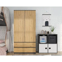 TURIN - Armoire de chambre style moderne - Penderie multifonctions - 2 portes + 2 tiroirs - Dressing