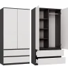 TURIN - Armoire de chambre - Penderie multifonctions - 2 portes + 2 tiroirs - Dressing - Anthracite et Blanc