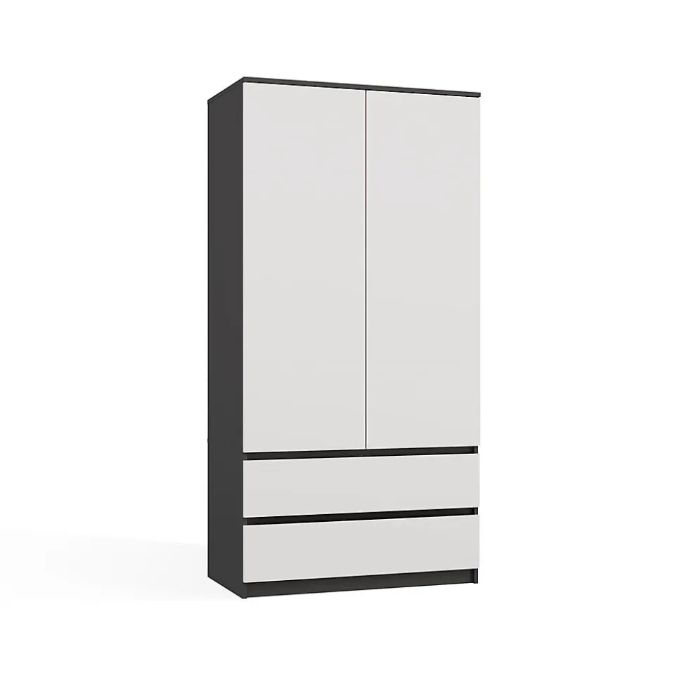 TURIN - Armoire de chambre - Penderie multifonctions - 2 portes + 2 tiroirs - Dressing - Anthracite et Blanc