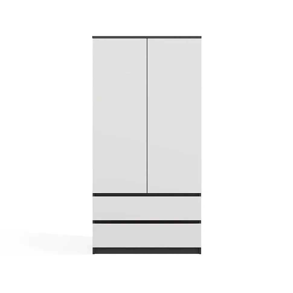 TURIN - Armoire de chambre - Penderie multifonctions - 2 portes + 2 tiroirs - Dressing - Anthracite et Blanc