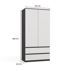 TURIN - Armoire de chambre - Penderie multifonctions - 2 portes + 2 tiroirs - Dressing - Anthracite et Blanc