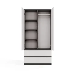 TURIN - Armoire de chambre - Penderie multifonctions - 2 portes + 2 tiroirs - Dressing - Anthracite et Blanc