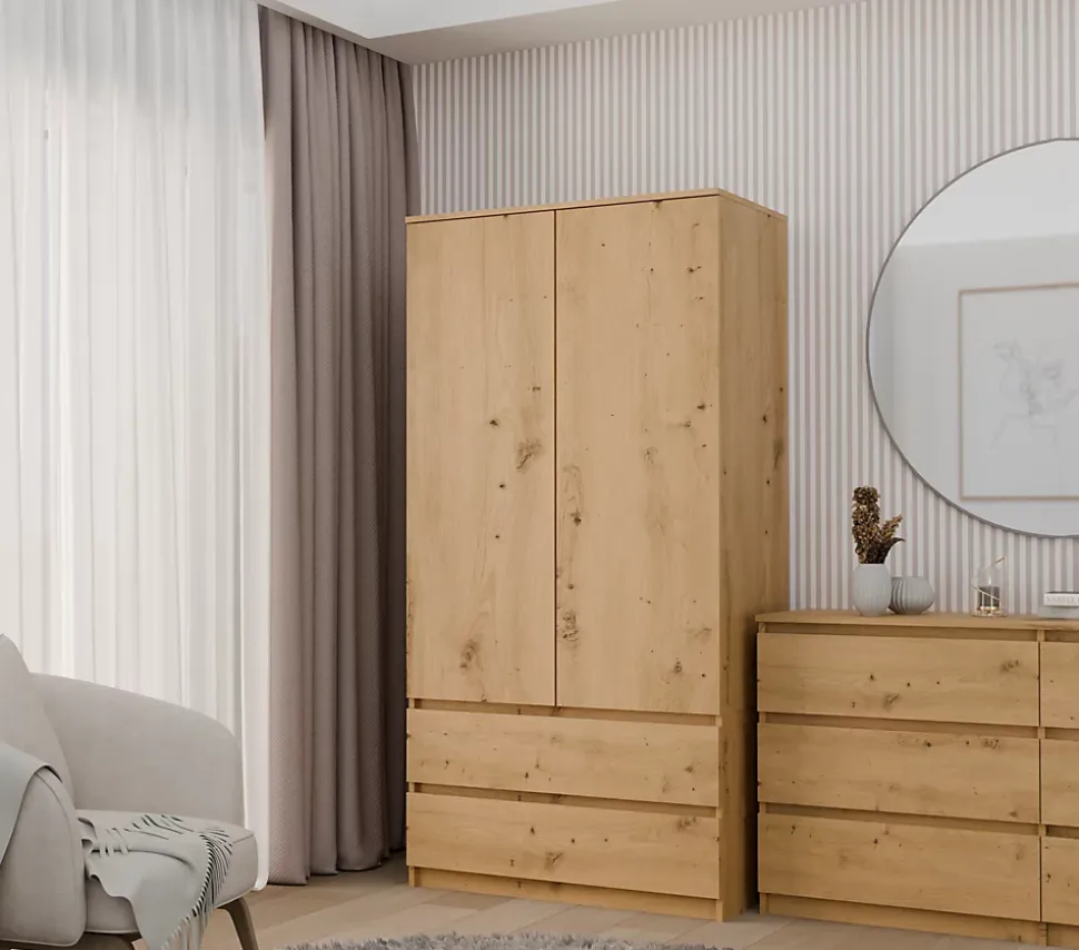 TURIN - Armoire style moderne chambre salon - Penderie multifonctions - 2 portes + tiroirs
