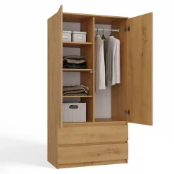TURIN - Armoire style moderne chambre salon - Penderie multifonctions - 2 portes + tiroirs