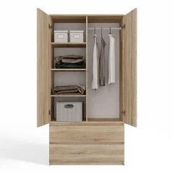 TURIN - Armoire style moderne chambre salon - Penderie multifonctions - 2 portes + tiroirs