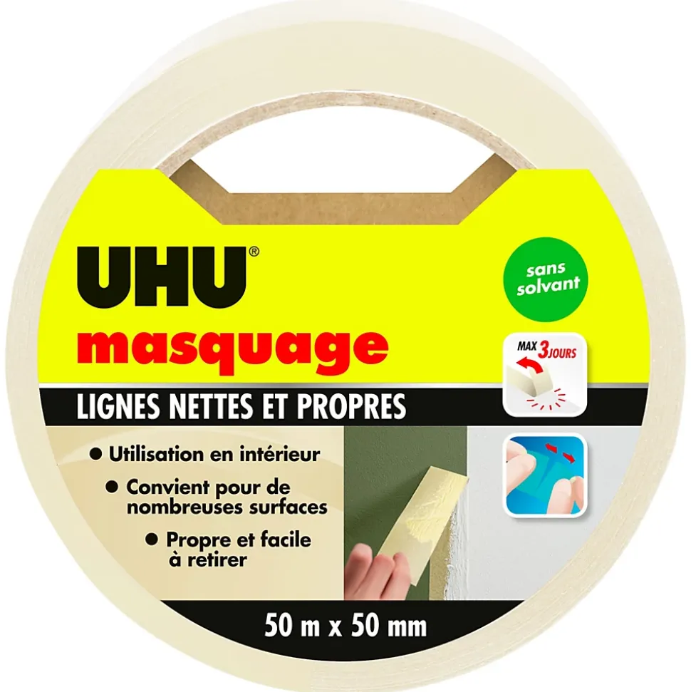 UHU Rollafix - Ruban adhésif de masquage, toute surface intérieur, sans solvant, ruban de 50m x 50mm
