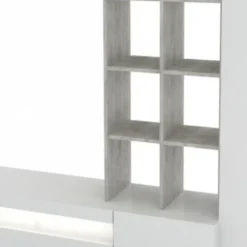 Unité murale Dfazz, ensemble de salon meuble TV, Meuble de salon polyvalent, 290x40h192 cm, Blanc brillant et béton