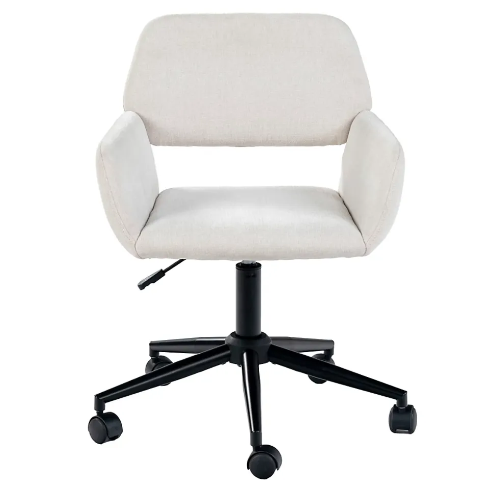 URBAN MEUBLE Chaise de bureau ergonomique en tissu beige Pivotante, hauteur réglable, avec accoudoirs et roulettes