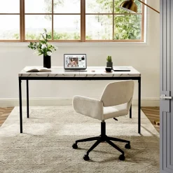 URBAN MEUBLE Chaise de bureau ergonomique en tissu beige Pivotante, hauteur réglable, avec accoudoirs et roulettes