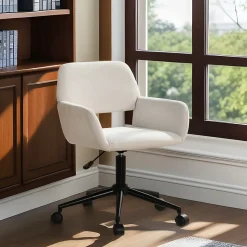 URBAN MEUBLE Chaise de bureau ergonomique en tissu beige Pivotante, hauteur réglable, avec accoudoirs et roulettes