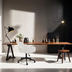 URBAN MEUBLE Chaise de bureau ergonomique en tissu beige Pivotante, hauteur réglable, avec accoudoirs et roulettes