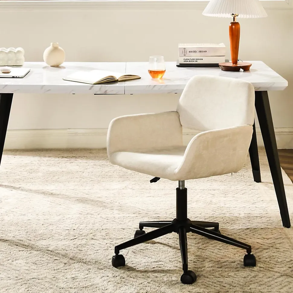 URBAN MEUBLE Chaise intérieure pivotante en tissu avec accoudoirs Hauteur réglable et design confortable Beige
