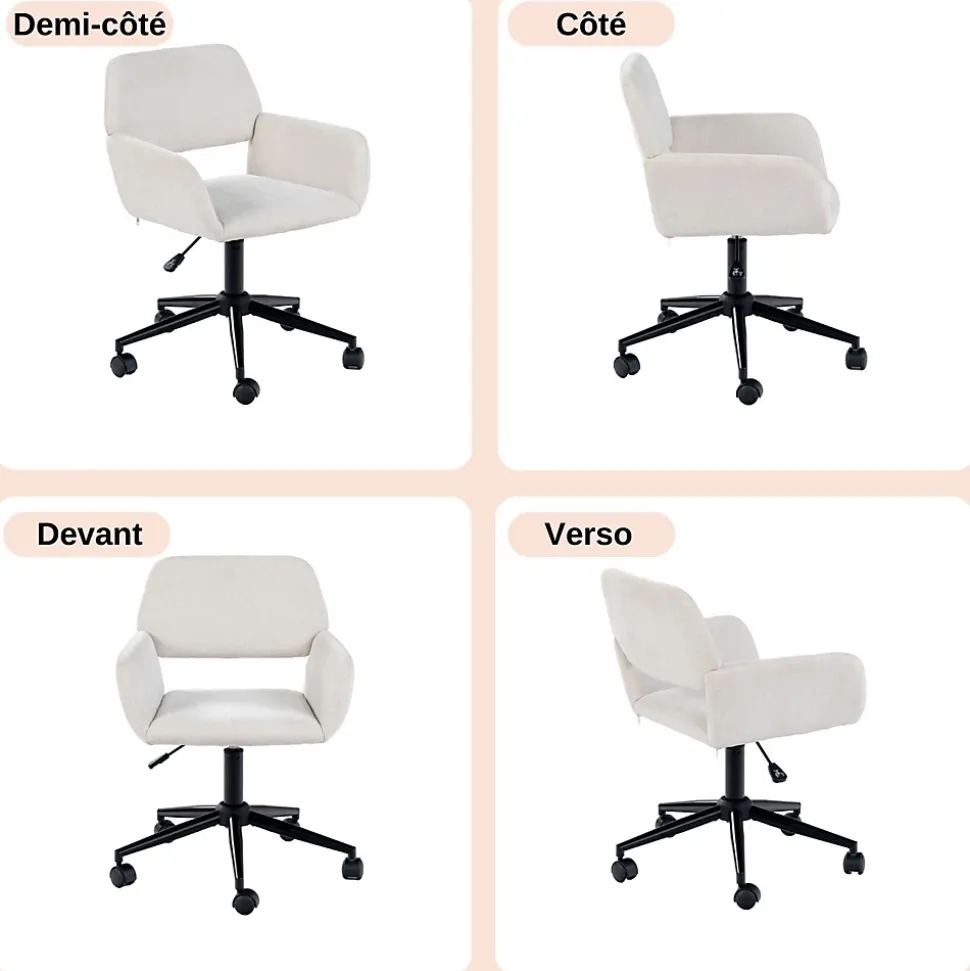 URBAN MEUBLE Chaise intérieure pivotante en tissu avec accoudoirs Hauteur réglable et design confortable Beige