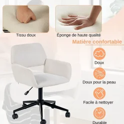 URBAN MEUBLE Chaise intérieure pivotante en tissu avec accoudoirs Hauteur réglable et design confortable Beige