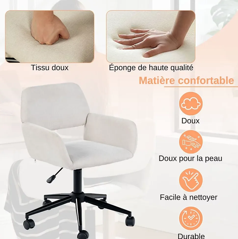 URBAN MEUBLE Chaise intérieure pivotante en tissu avec accoudoirs Hauteur réglable et design confortable Beige