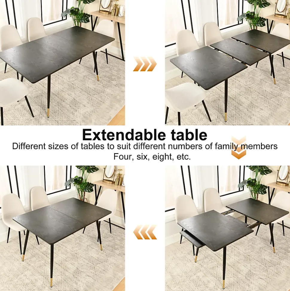 URBAN MEUBLE Ensemble table extensible noir effet bois 120-160 et 4 chaises style scandinave retro