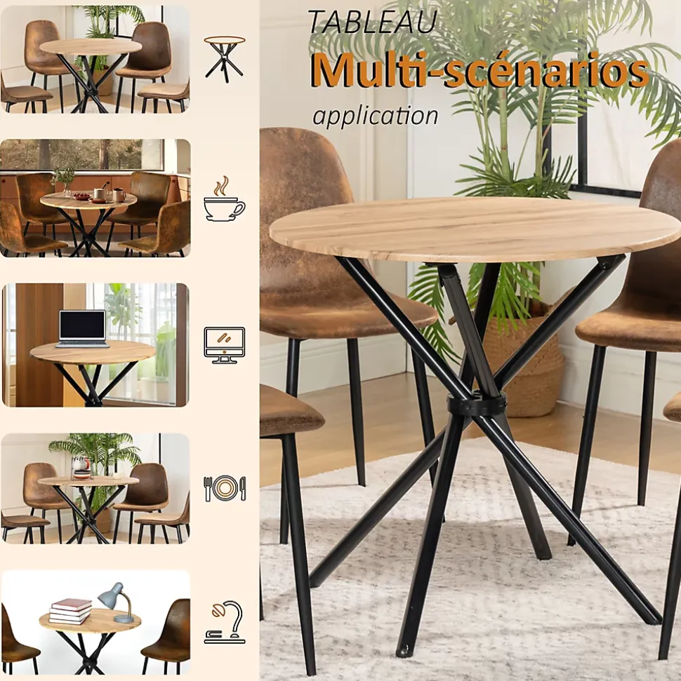 URBAN MEUBLE Ensemble table et 4 chaises de salle à manger style vintage rétro effet bois