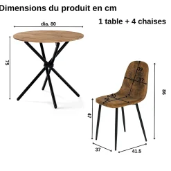 URBAN MEUBLE Ensemble table et 4 chaises de salle à manger style vintage rétro effet bois