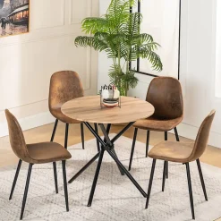 URBAN MEUBLE Ensemble table et 4 chaises de salle à manger style vintage rétro effet bois