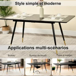 URBAN MEUBLE Ensemble table extensible noir 120-160 et 4 chaises style scandinaves blanches cassées