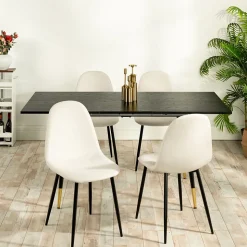 URBAN MEUBLE Ensemble table extensible noir 120-160 et 4 chaises style scandinaves blanches cassées