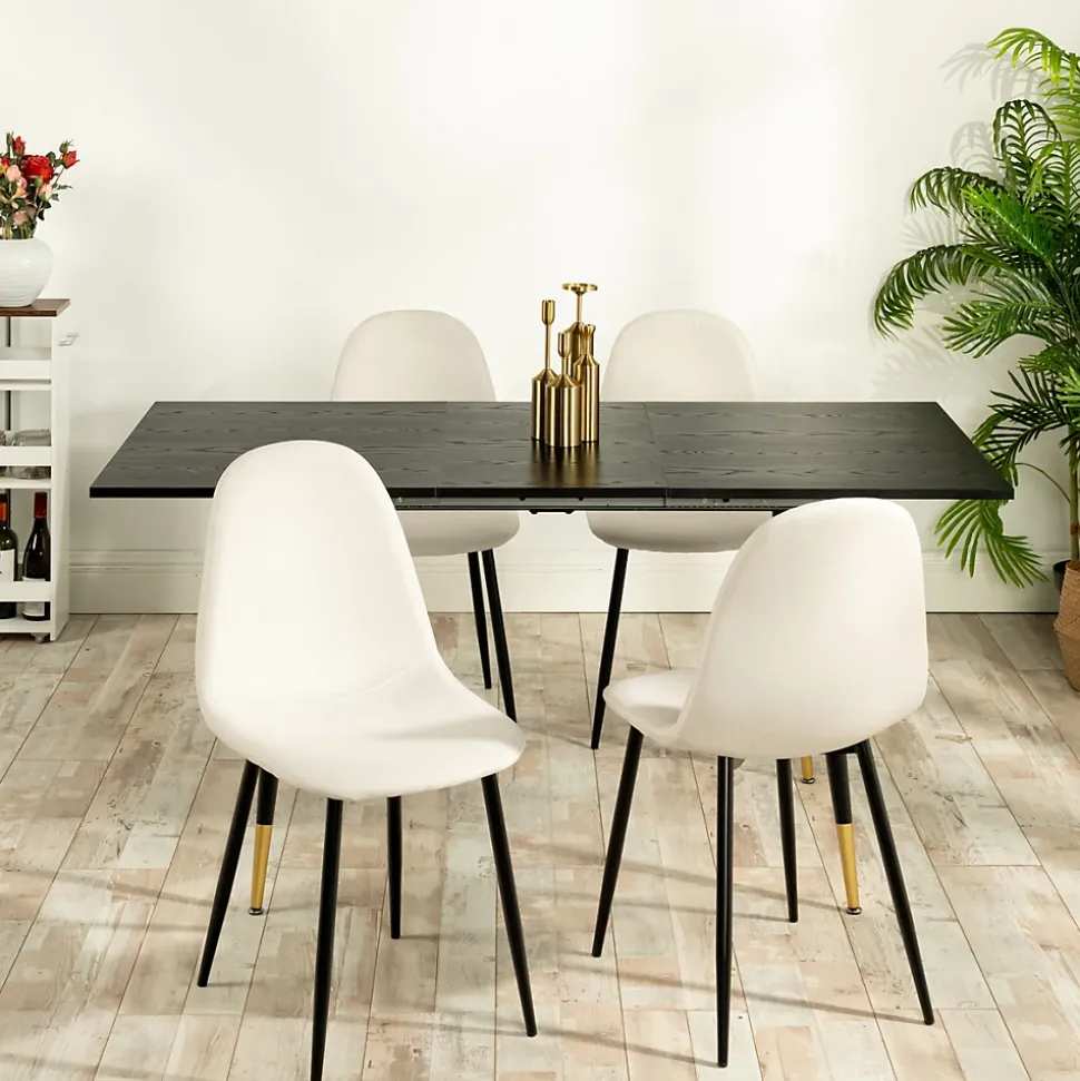 URBAN MEUBLE Ensemble table extensible noir 120-160 et 4 chaises style scandinaves blanches cassées