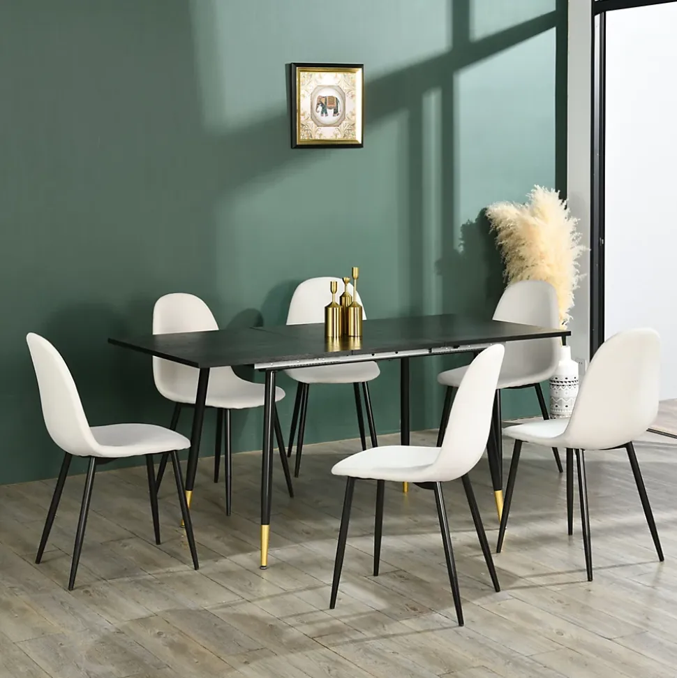 URBAN MEUBLE Ensemble table extensible noir 120-160 et 4 chaises style scandinaves blanches cassées