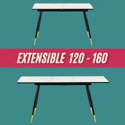 URBAN MEUBLE Ensemble table extensible effet marbre blanc 120-160 et 4 chaises style scandinave retro