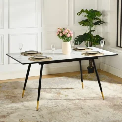 URBAN MEUBLE Ensemble table extensible effet marbre blanc 120-160 et 4 chaises style scandinave retro