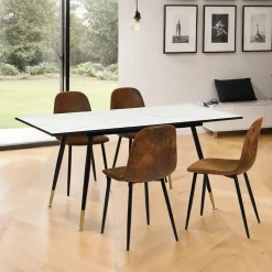 URBAN MEUBLE Ensemble table extensible effet marbre blanc 120-160 et 4 chaises style scandinave retro