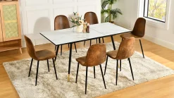 URBAN MEUBLE Ensemble table extensible effet marbre blanc 120-160 et 4 chaises style scandinave retro