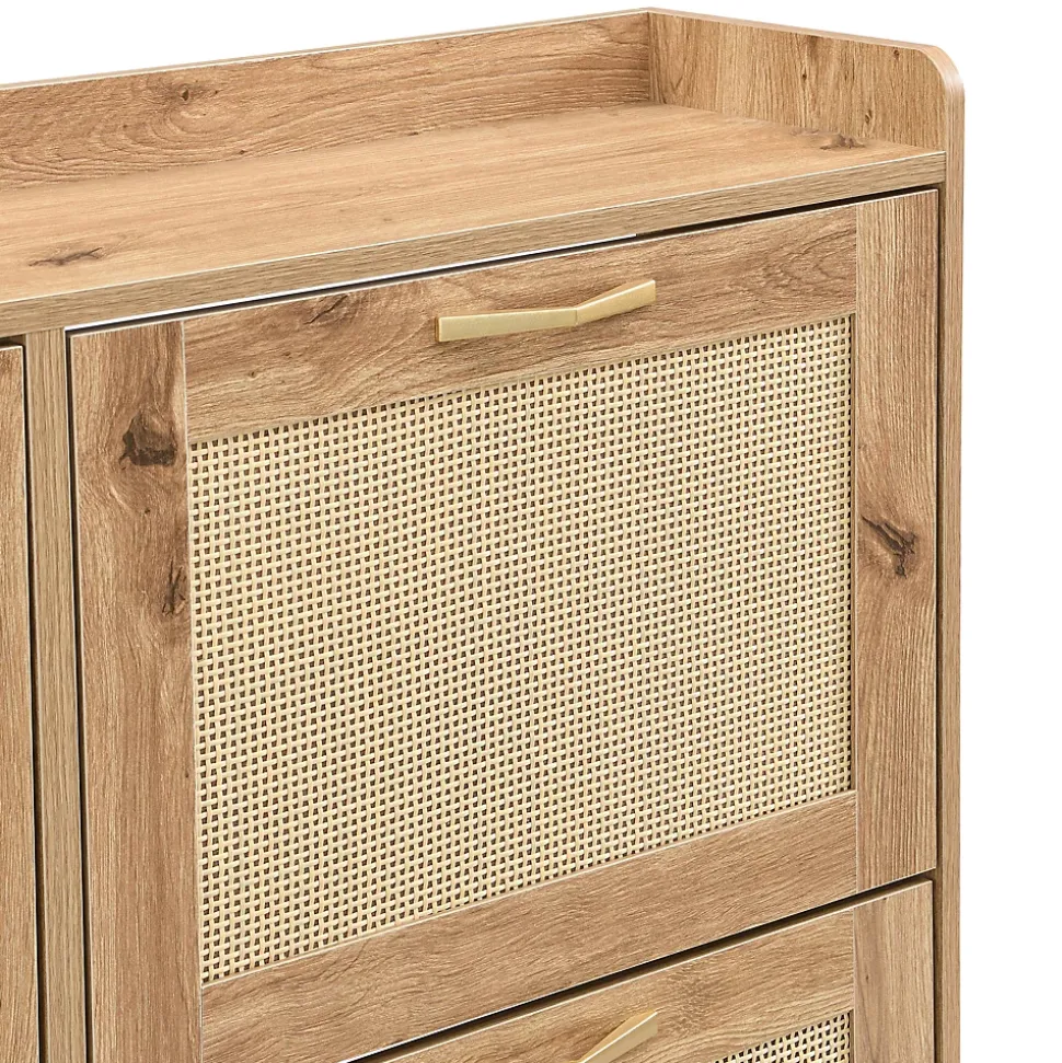 URBAN MEUBLE Meuble à chaussures effet bois et rotin MDF 4 portes battantes