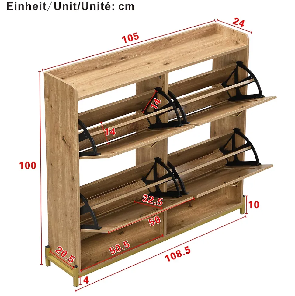 URBAN MEUBLE Meuble à chaussures effet bois et rotin MDF 4 portes battantes