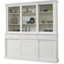 Vaisselier - Blanc - 6 Portes Coulissantes - 3 Tiroirs - 10 Niches - Style Anglais Charme