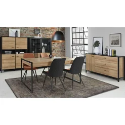 Vaisselier 121 cm 4 portes 2 niches décor bois de chêne et noir - MODE