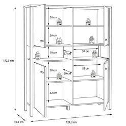 Vaisselier 121 cm 4 portes 2 niches décor bois de chêne et noir - MODE
